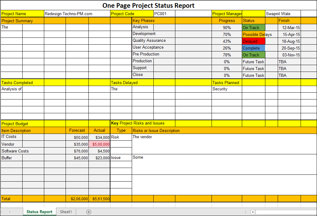 status report template excel