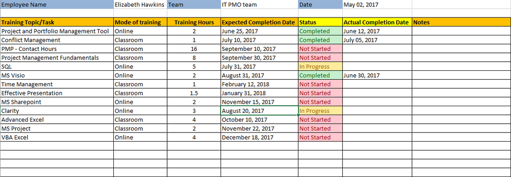 training template excel