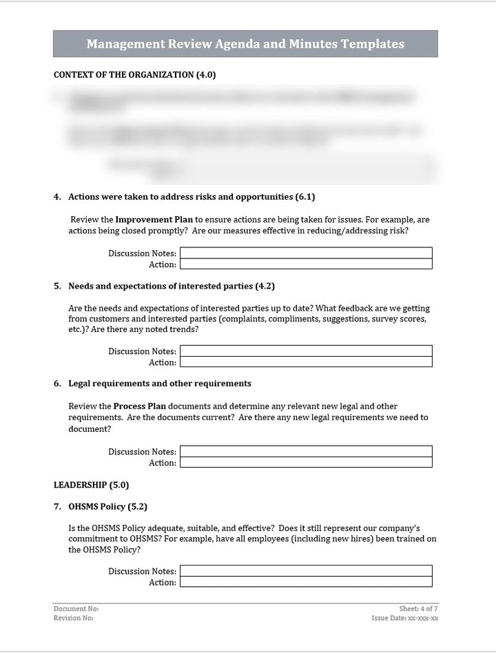 Management Review Agenda and Minutes Template