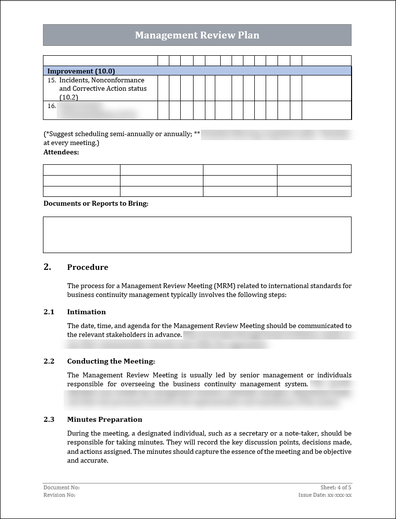 Management Review Plan