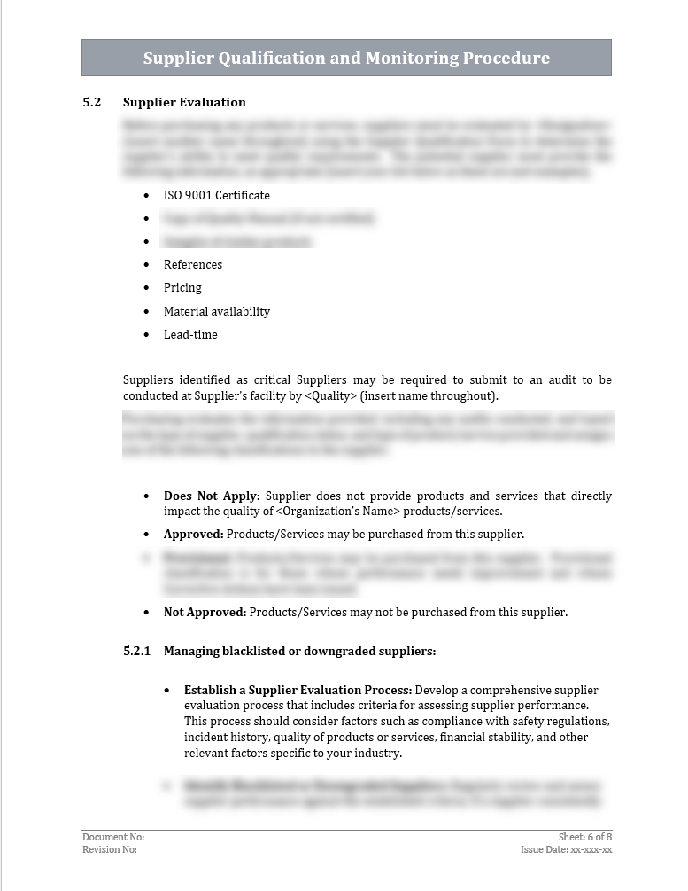 Supplier Qualification and Monitoring Procedure