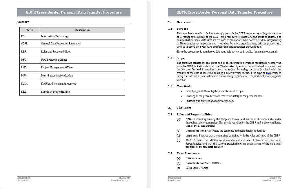 GDPR Cross Border Personal Data Transfer Procedure Template