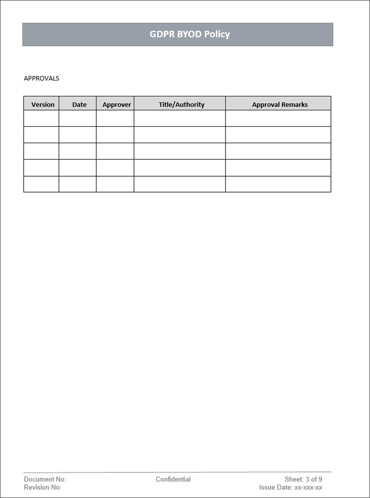 GDPR Byod Policy Template