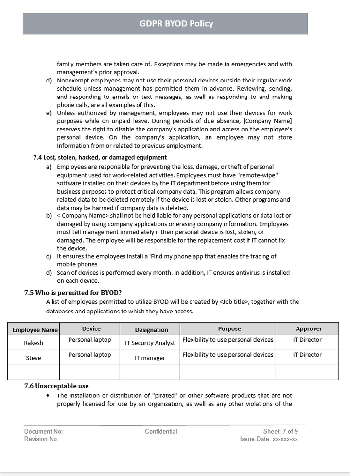 GDPR Byod Policy Template