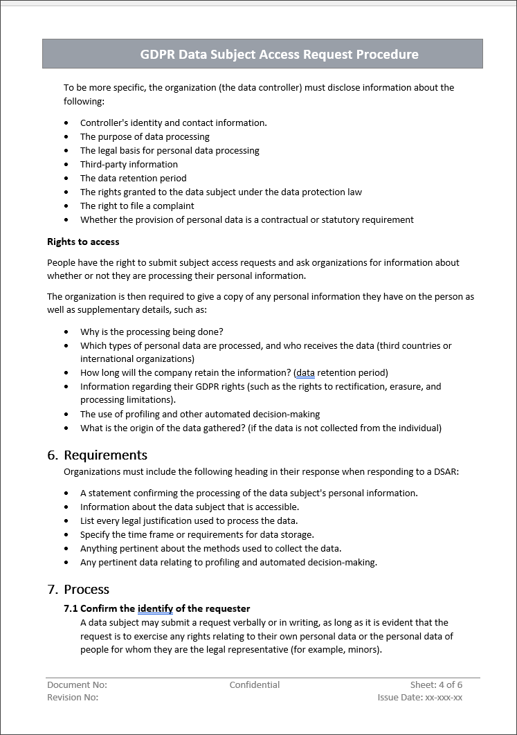 GDPR Data Subject Access Request Procedure Template