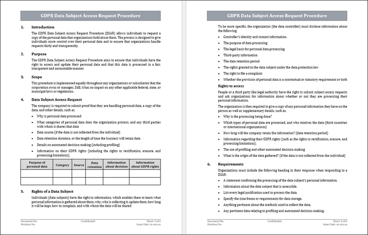 GDPR Data Subject Access Request Procedure Template