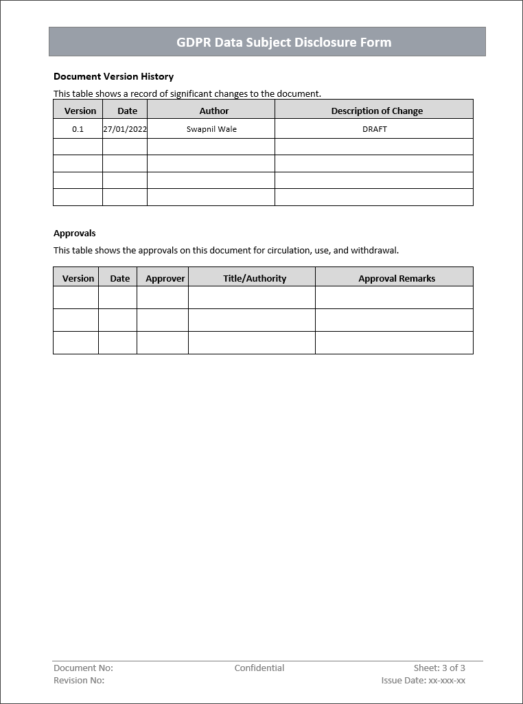 GDPR Data Subject Disclosure Form Template