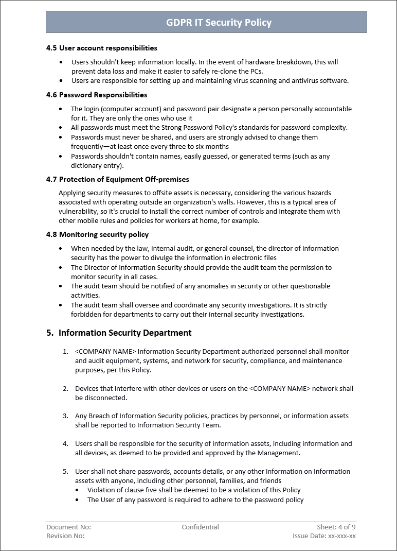 GDPR IT Security Policy Template