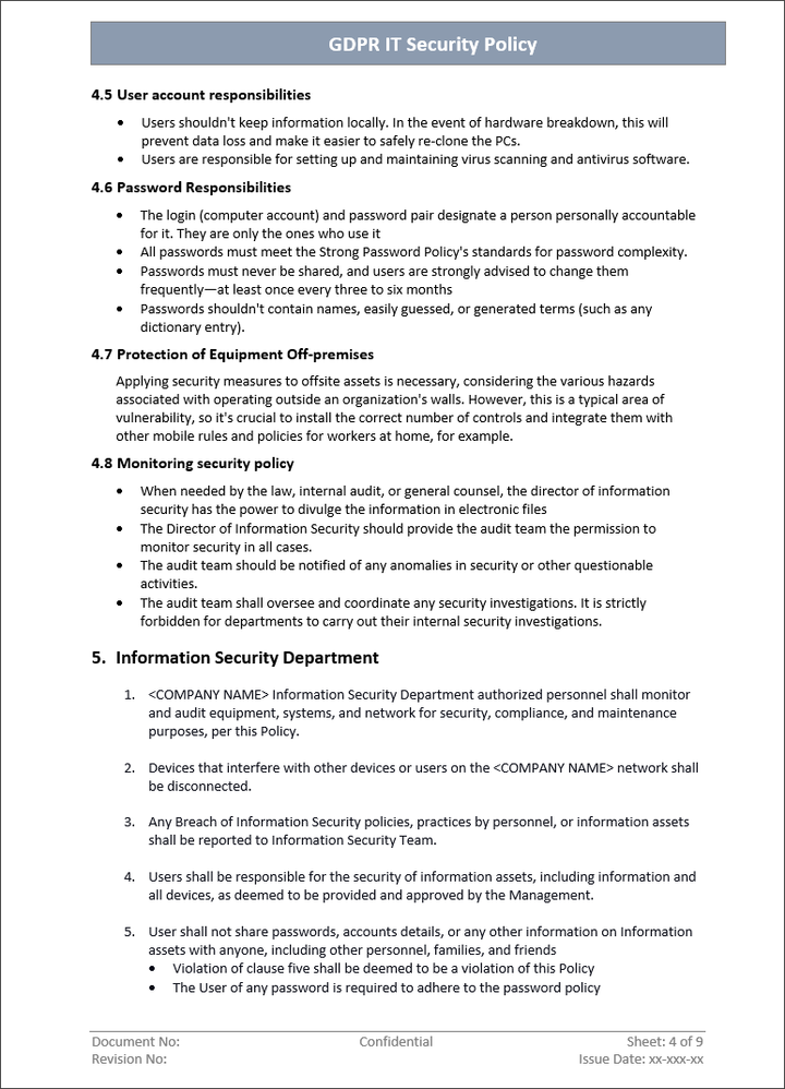 GDPR IT Security Policy Template