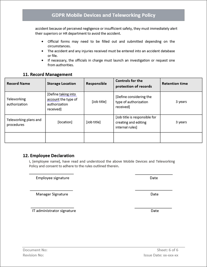 GDPR Mobile Devices and Teleworking Policy Template