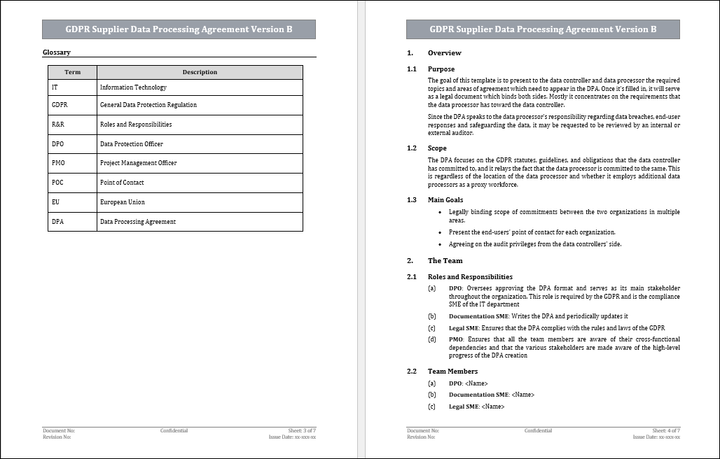 GDPR Supplier Data Processing Agreement Version B Template