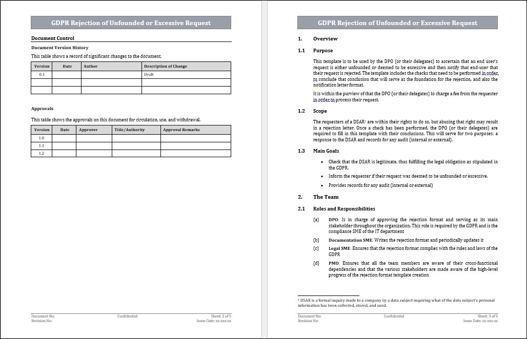 GDPR Rejection of Unfounded or Excessive Request Template