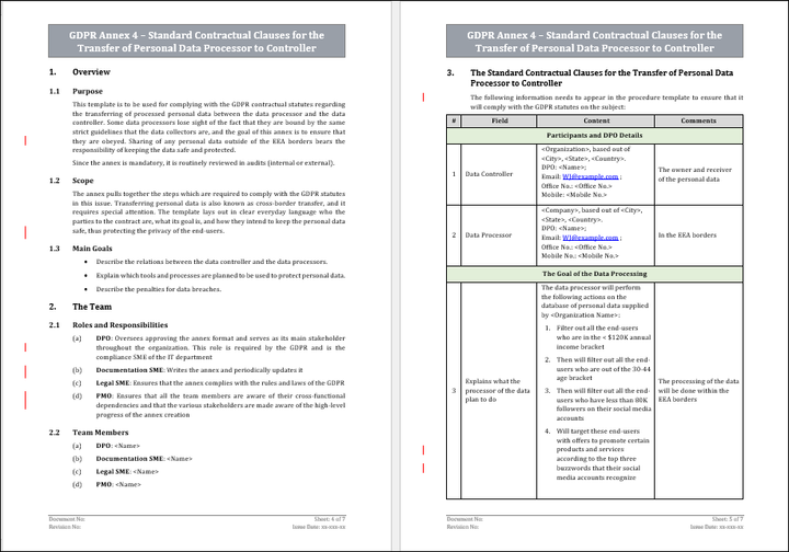 GDPR Annex 2 -Standard Contractual Clauses for the Transfer of Personal Data Processor to Controller Template