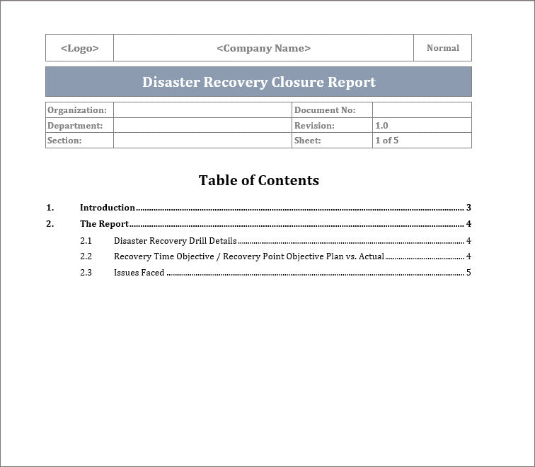 DR Closure Report Template – Techno PM - Project Management Templates ...