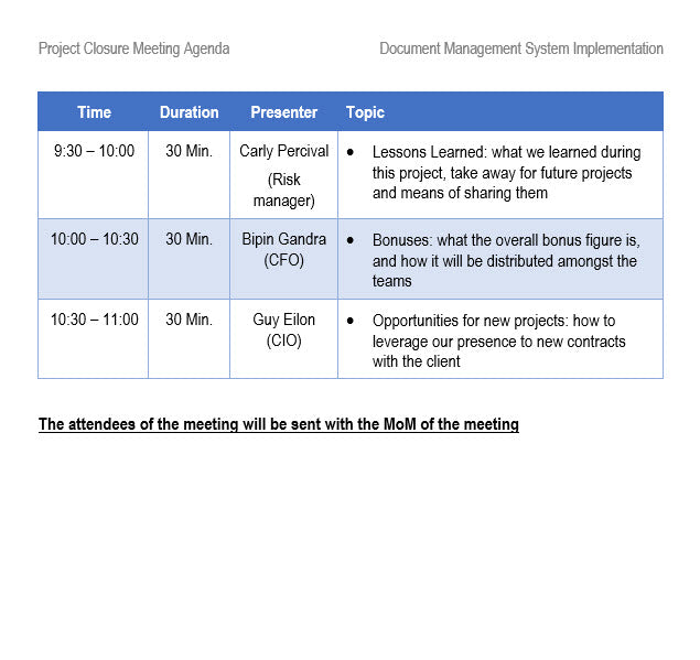 Project Closure Meeting Agenda – Techno PM - Project Management ...