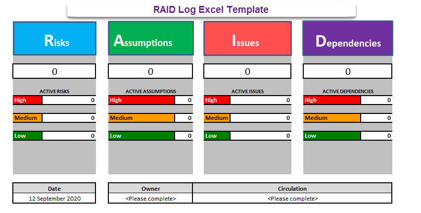 RAID Log Excel Template for Project Management